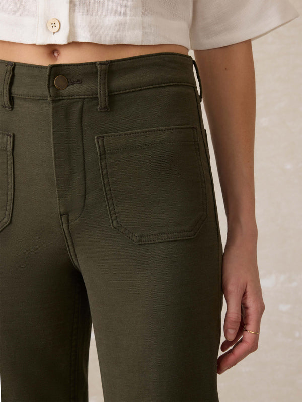 Faherty Stretch Terry Patch Pocket Ankle Pant - Forest Olive Women's Bottoms