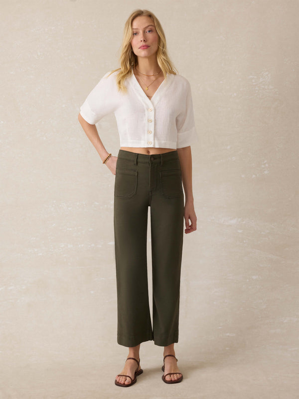 faherty Stretch Terry Patch Pocket Ankle Pant - Forest Olive Women's Bottoms