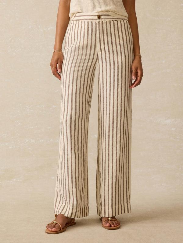 Faherty Sun Strider Linen Pant - Cocoa Grove Stripe Women's Bottoms