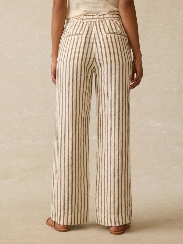 Faherty Sun Strider Linen Pant - Cocoa Grove Stripe Women's Bottoms