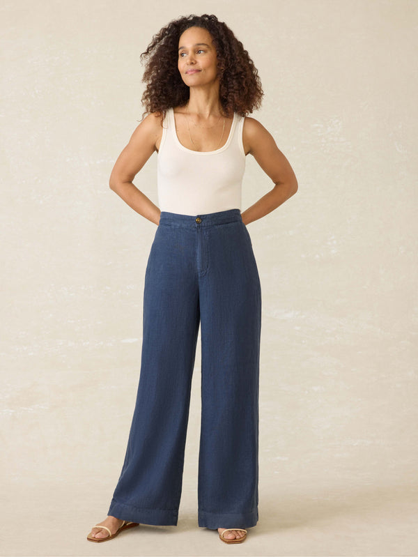 faherty Sun Strider Linen Pant - Deep Sea Navy Women's Bottoms