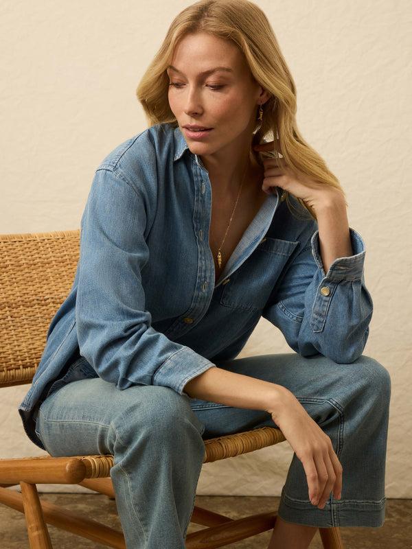 Faherty Sunfair Denim Relaxed Shirt - Glacier Bay Wash Women's Button Ups