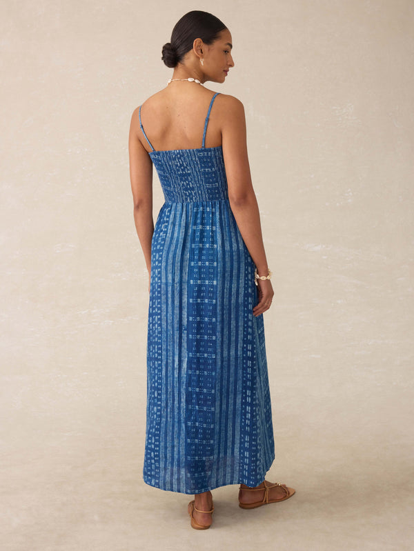 Faherty Sunrise Smocked Dress - Indigo Nadja Blockprint Women's Dresses