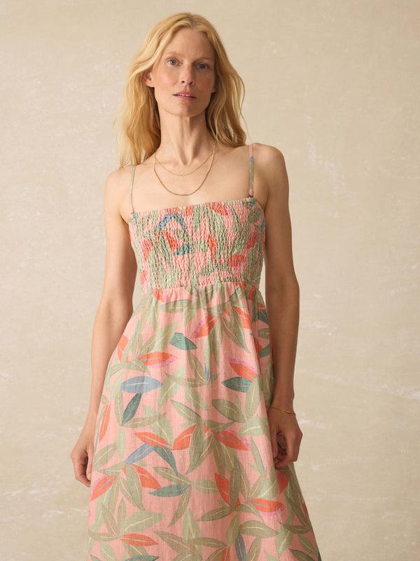 Faherty Sunrise Smocked Dress - Watercolor Palms Women's Dresses