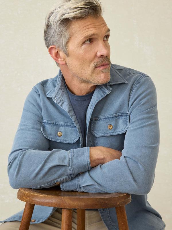 Faherty Sunwashed Canvas CPO - Petrol Blue Men's Outerwear
