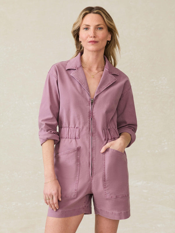 Faherty Sunwashed Canvas Romper - Weathered Orchid Women's Dresses