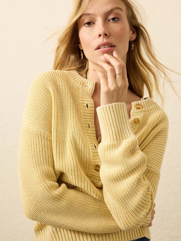 Faherty Sunwashed Cotton Fisherman Henley - Lemon Sorbet Women's Sweaters
