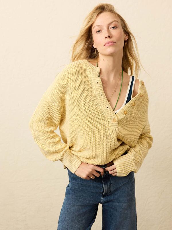 Faherty Sunwashed Cotton Fisherman Henley - Lemon Sorbet Women's Sweaters