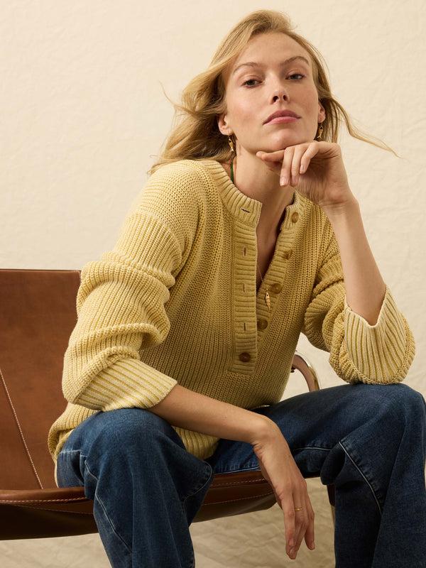 faherty Sunwashed Cotton Fisherman Henley - Lemon Sorbet Women's Sweaters