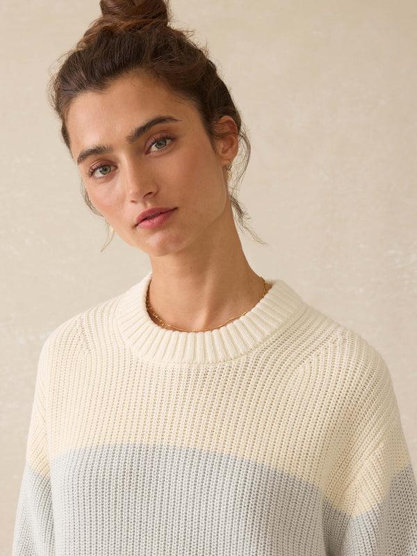 Faherty Sunwashed Cotton Fisherman Sweater - Sea Salt Stripe Women's Sweaters