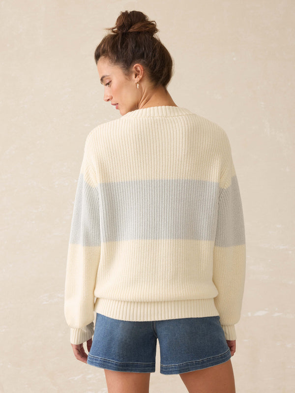 Faherty Sunwashed Cotton Fisherman Sweater - Sea Salt Stripe Women's Sweaters