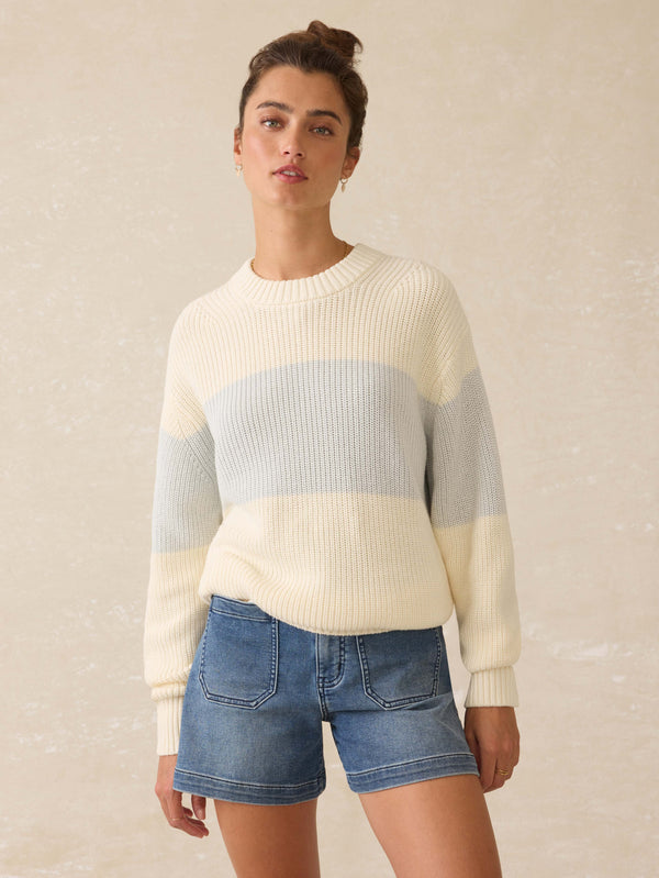 faherty Sunwashed Cotton Fisherman Sweater - Sea Salt Stripe Women's Sweaters