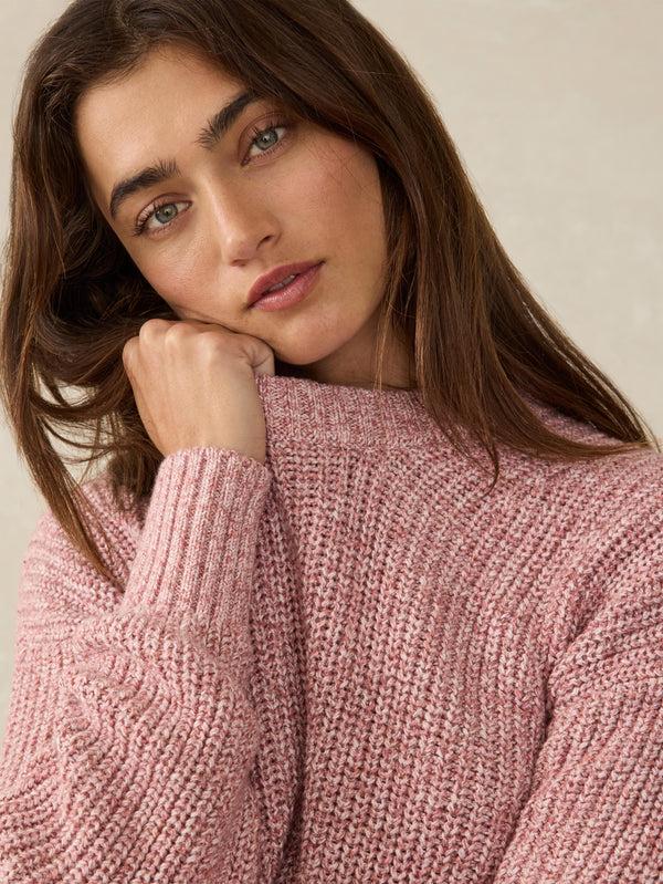 faherty Sunwashed Cotton Fisherman Sweater - Seashell Blush Women's Sweaters