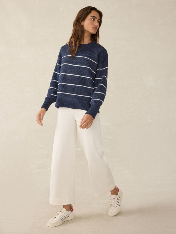 Faherty Sunwashed Cotton Fisherman Sweater - Water Mill Stripe Women's Sweaters