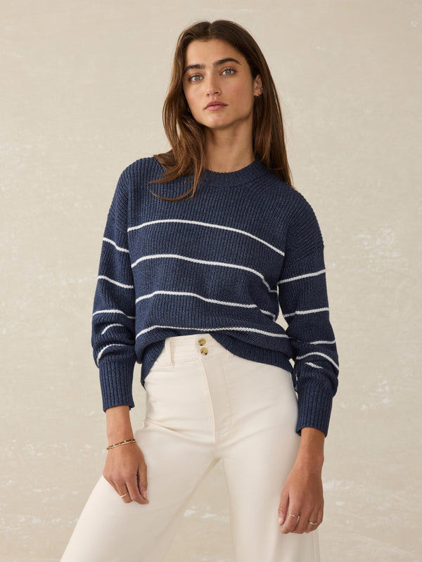 faherty Sunwashed Cotton Fisherman Sweater - Water Mill Stripe Women's Sweaters