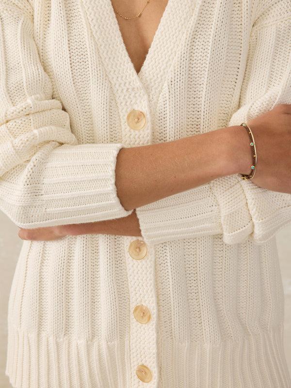 Faherty Sunwashed Cotton Laidback Cardigan - Egret Women's Sweaters