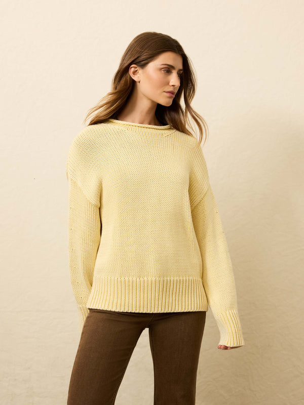 Faherty Sunwashed Cotton Roll Neck Sweater - Lemon Sorbet Women's Sweaters