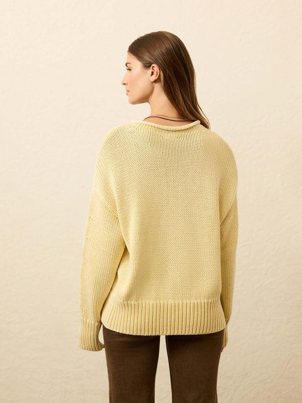 Faherty Sunwashed Cotton Roll Neck Sweater - Lemon Sorbet Women's Sweaters