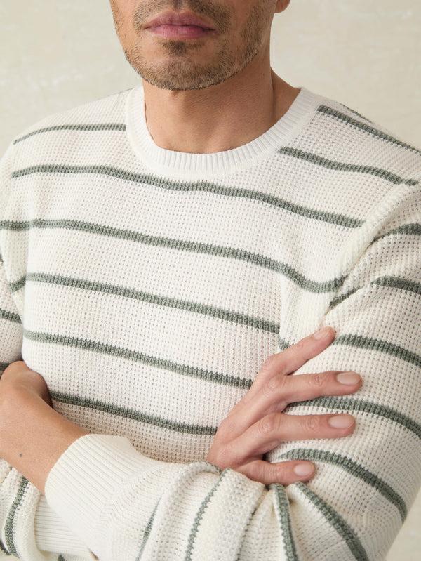 Faherty Sunwashed Crewneck Sweater - White Sage Stripe Men's Sweaters