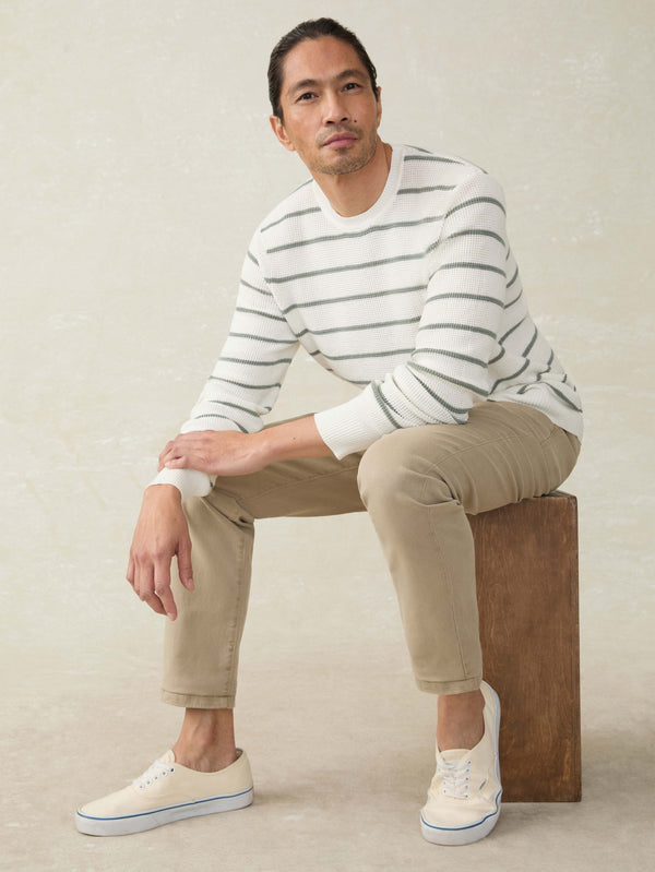 Faherty Sunwashed Crewneck Sweater - White Sage Stripe Men's Sweaters