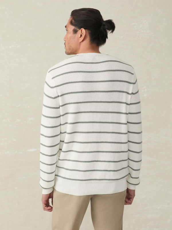 Faherty Sunwashed Crewneck Sweater - White Sage Stripe Men's Sweaters