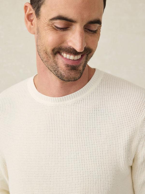 Faherty Sunwashed Crewneck Sweater - White Shell Men's Sweaters