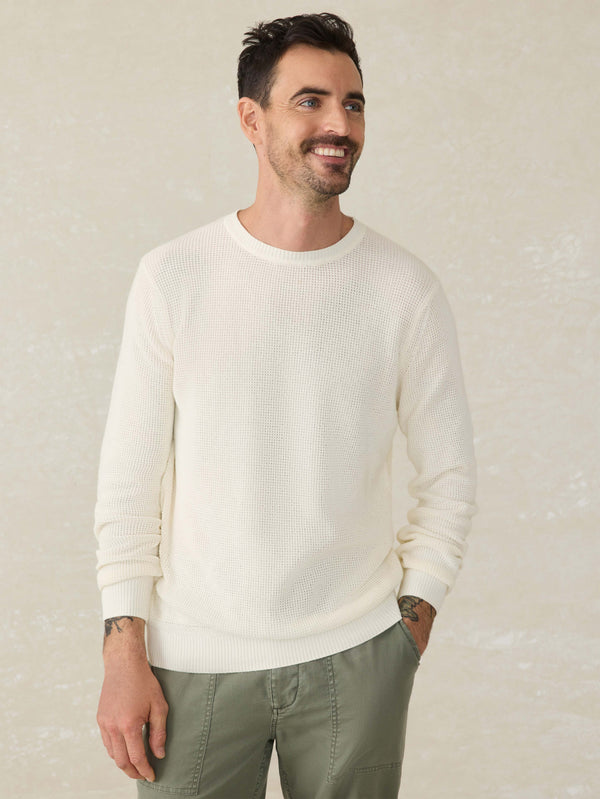 faherty Sunwashed Crewneck Sweater - White Shell Men's Sweaters