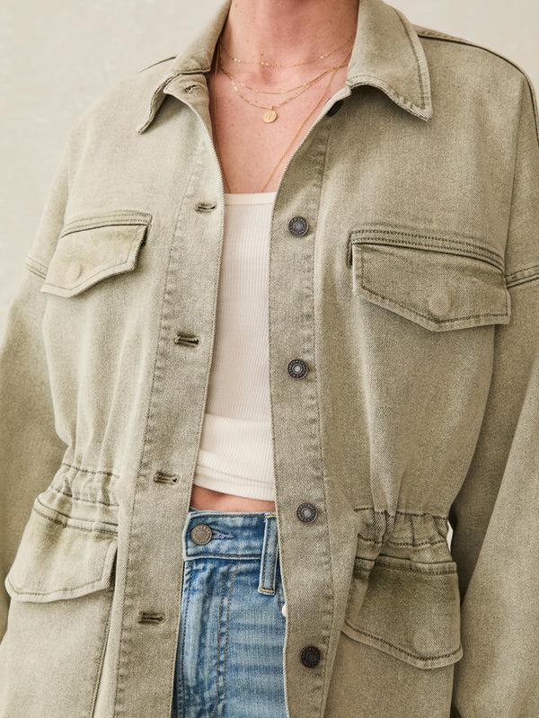 Faherty Sunwashed Denim Utility Jacket - Olive Haze Wash Women's Outerwear