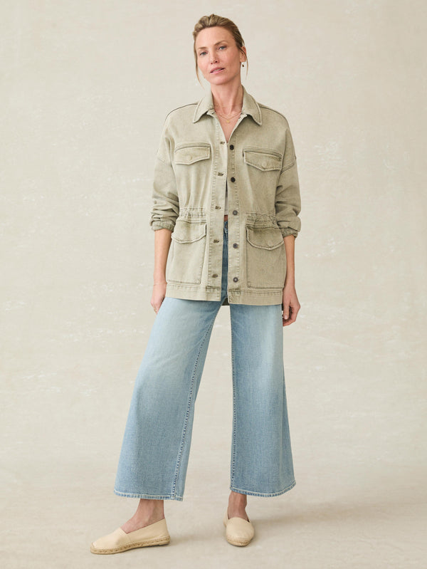 Faherty Sunwashed Denim Utility Jacket - Olive Haze Wash Women's Outerwear