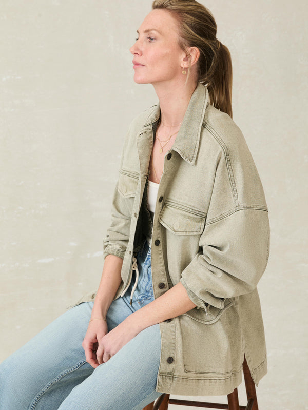faherty Sunwashed Denim Utility Jacket - Olive Haze Wash Women's Outerwear