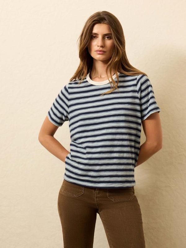 Faherty Sunwashed Essential Tee - Harbor Haze Stripe Women's Knits