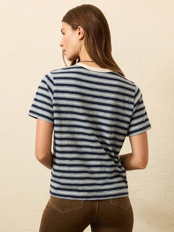 Faherty Sunwashed Essential Tee - Harbor Haze Stripe Women's Knits