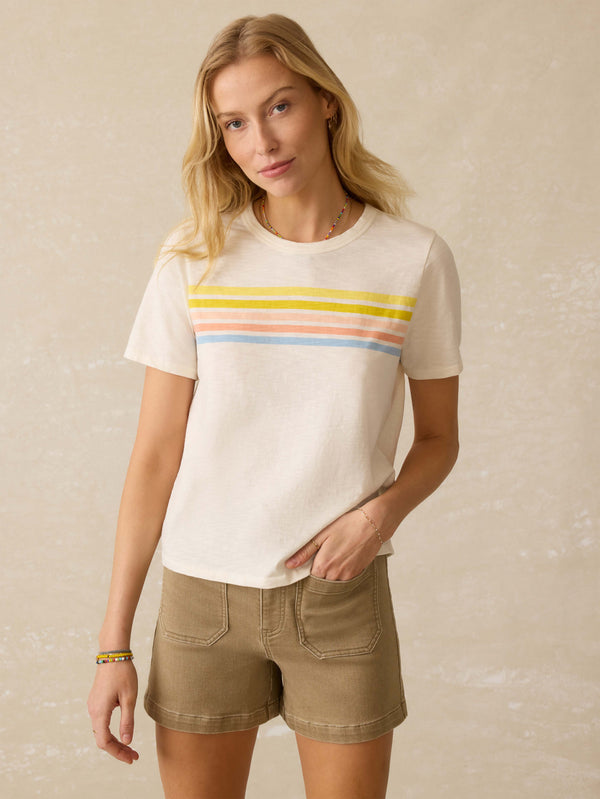 faherty Sunwashed Essential Tee - Summer Sunrise Stripe Women's Knits