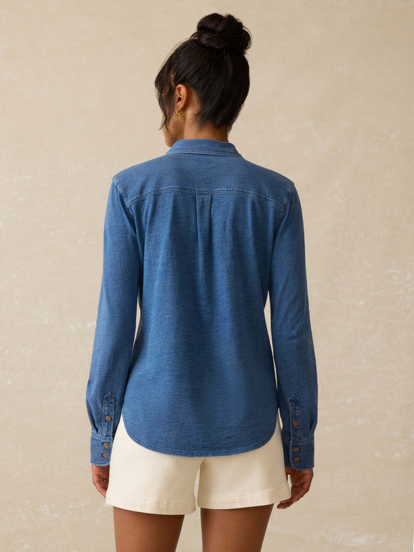 Faherty Sunwashed Knit Shirt - Medium Indigo Wash Women's Button Ups