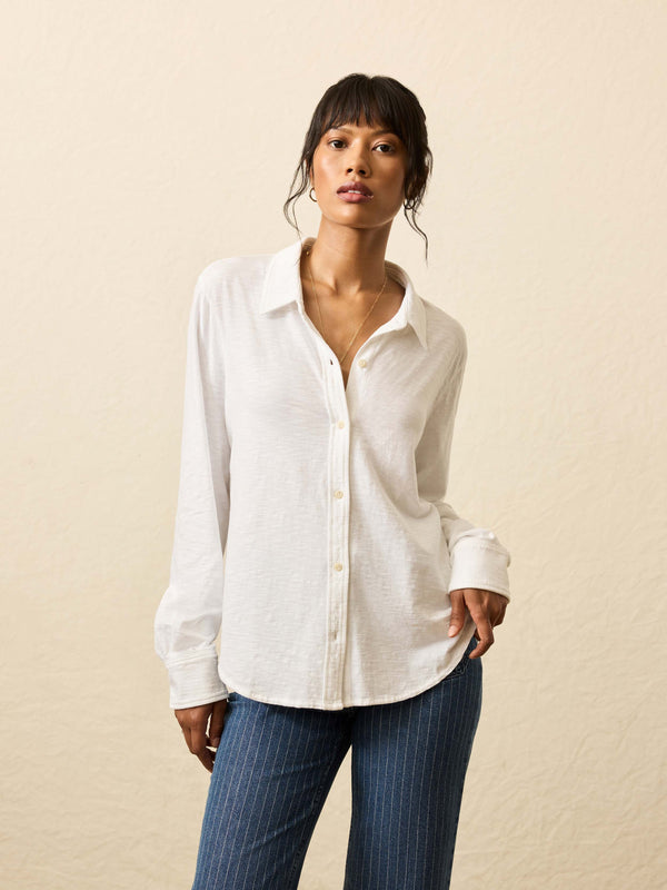 faherty Sunwashed Regenerative Cotton Knit Shirt - White Women's Button Ups