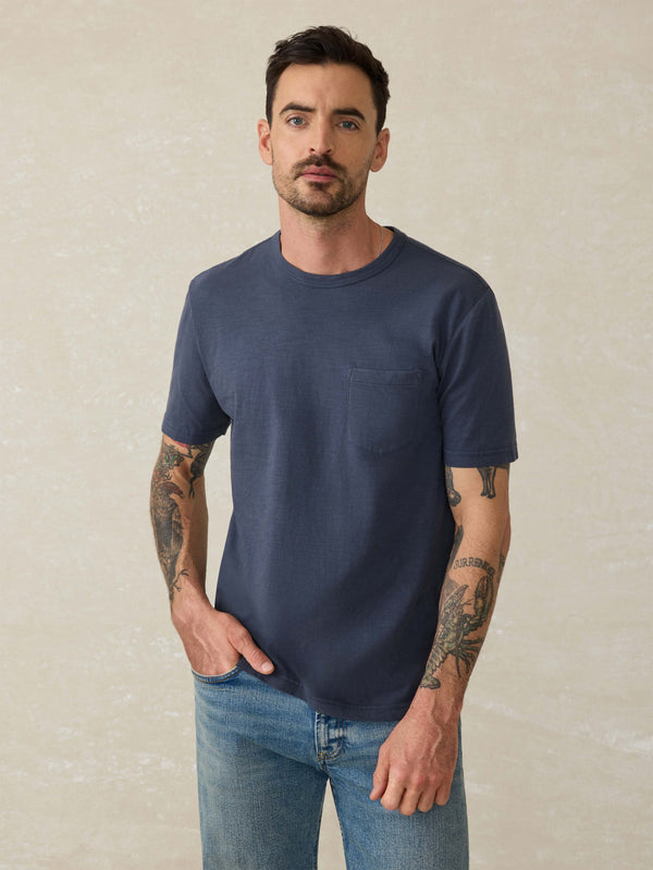 faherty Sunwashed Regenerative Pocket Tee - Dune Navy Men's Knits