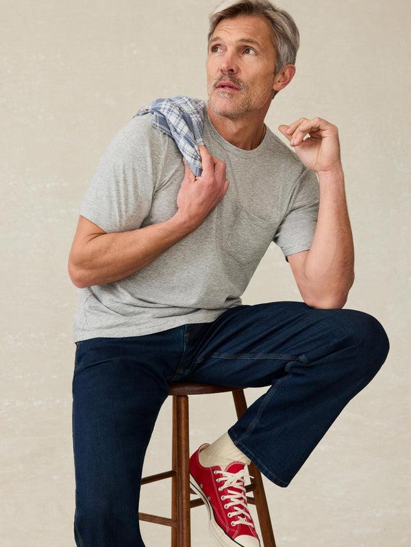 Faherty Sunwashed Regenerative Pocket Tee - Granite Heather Men's Knits