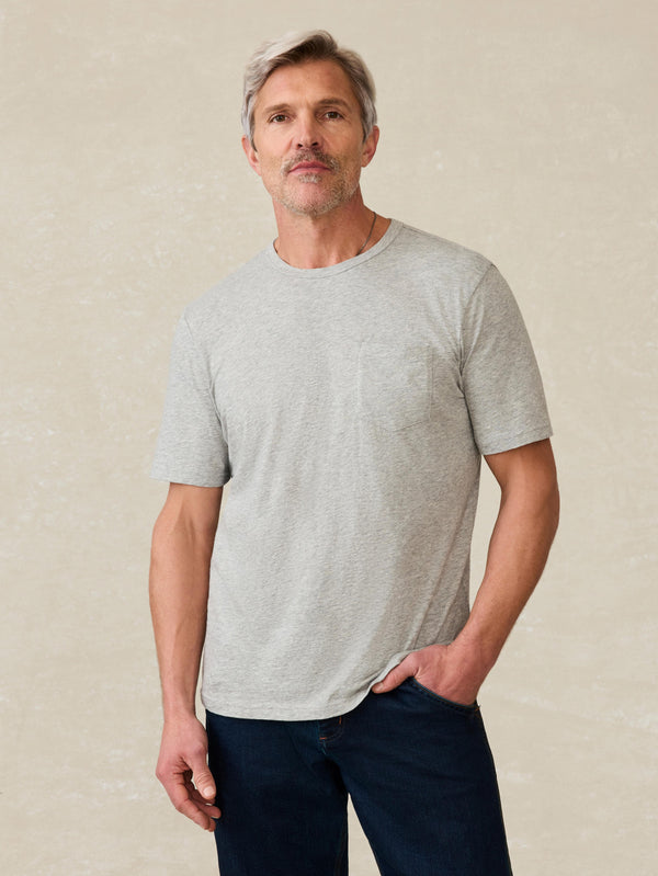 faherty Sunwashed Regenerative Pocket Tee - Granite Heather Men's Knits