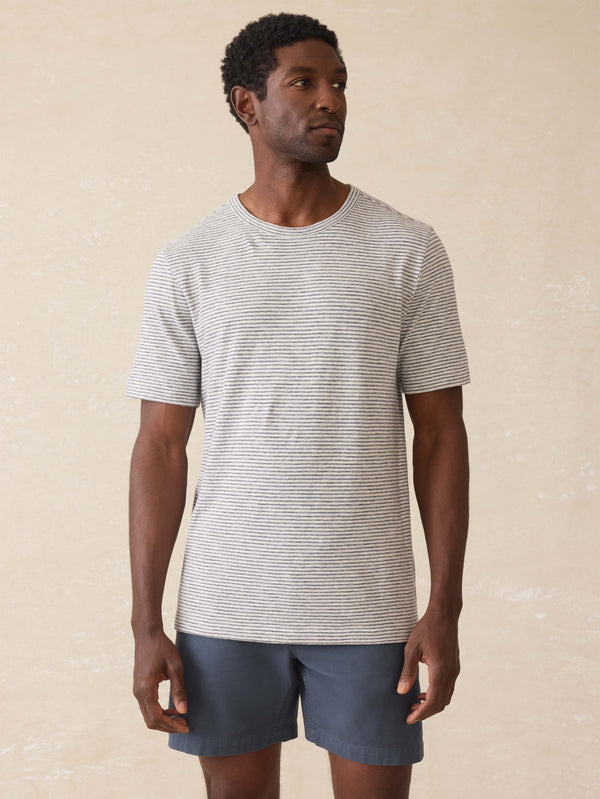 faherty Sunwashed Regenerative Tee - Silver Sea Stripe Men's Knits