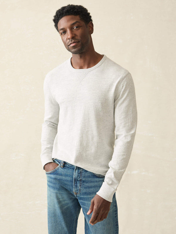 faherty Sunwashed Slub Crew - Light Grey Heather Men's Hoodies u0026 Pullovers