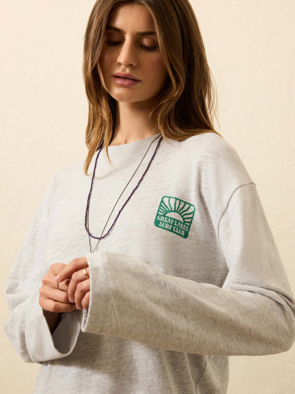 Faherty Sunwashed Slub Long-Sleeve Relaxed Tee - Light Grey Heather Women's Knits