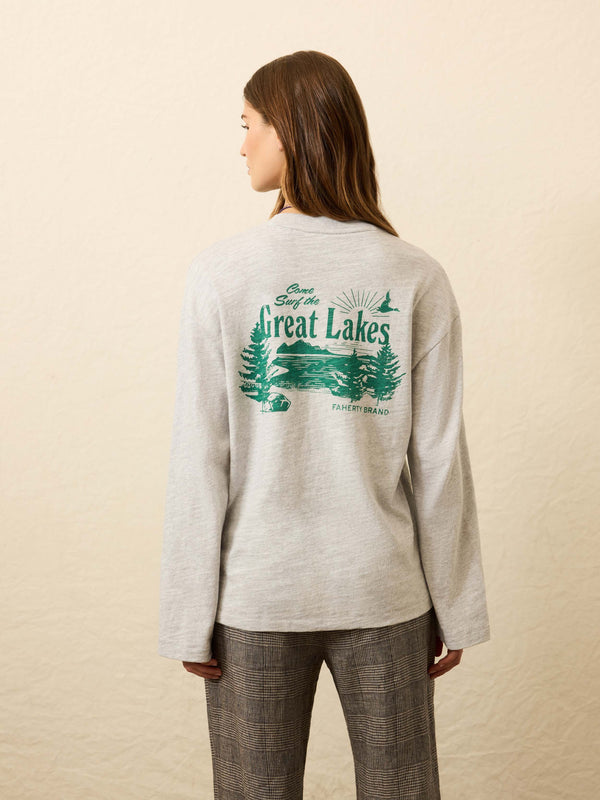 Faherty Sunwashed Slub Long-Sleeve Relaxed Tee - Light Grey Heather Women's Knits