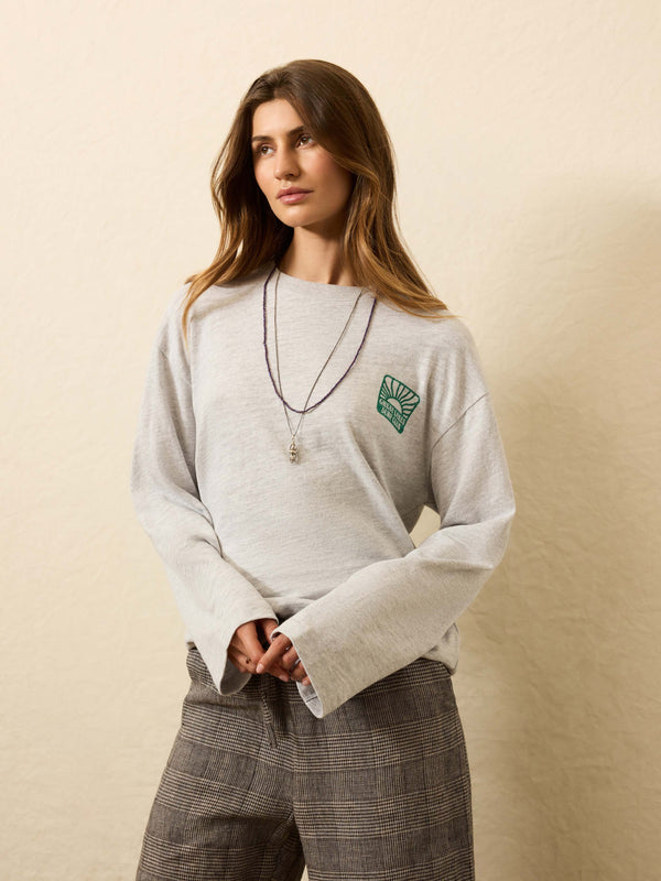 Faherty Sunwashed Slub Long-Sleeve Relaxed Tee - Light Grey Heather Women's Knits