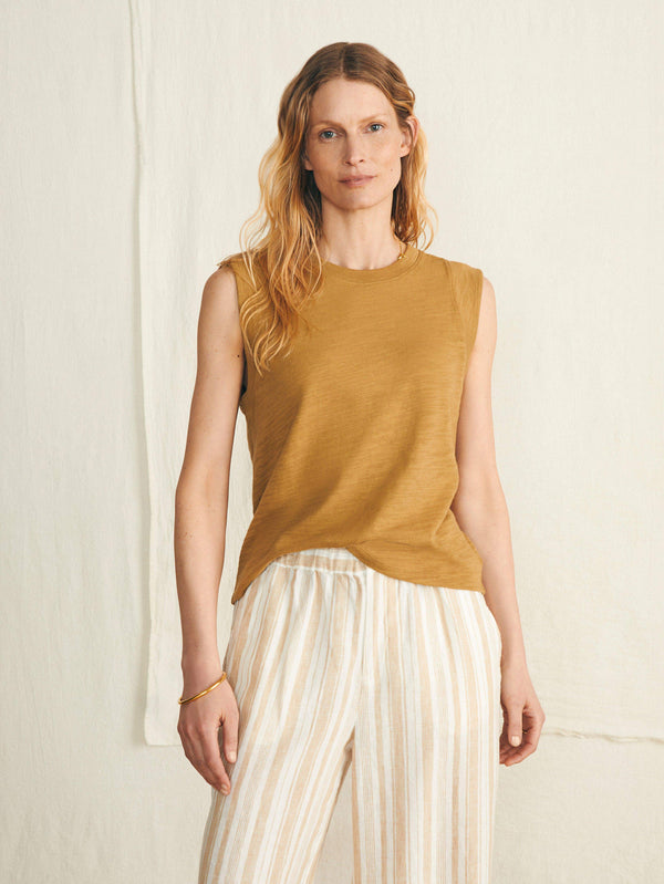 Faherty Sunwashed Slub Muscle Tank - Antique Bronze Women's Knits