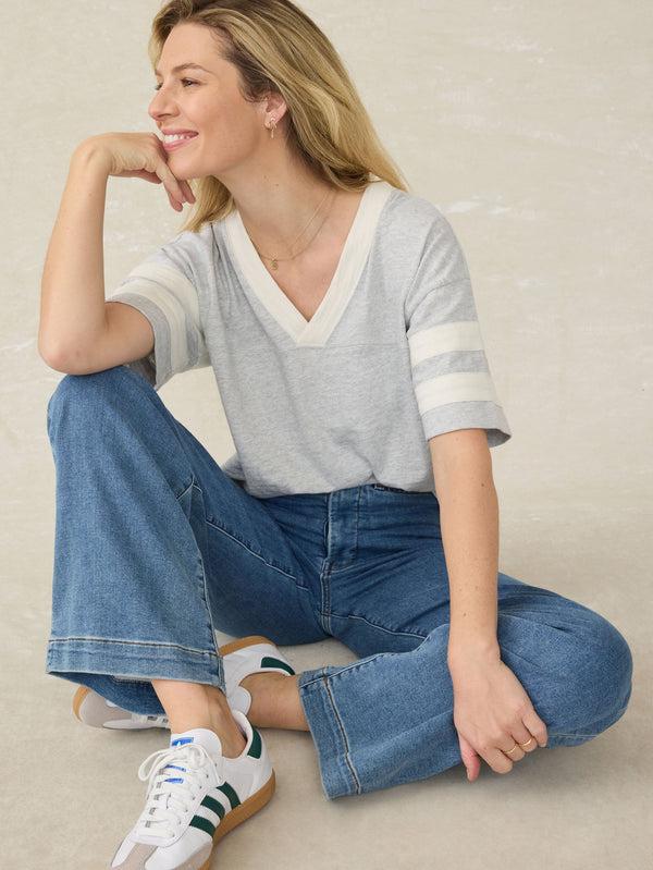 Faherty Sunwashed Slub Varsity Tee - Grey Varsity Women's Knits