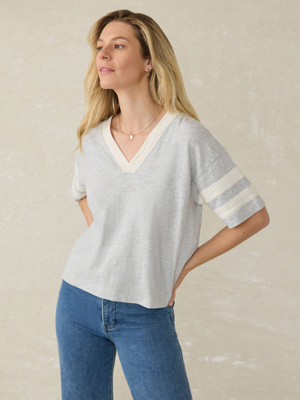 Faherty Sunwashed Slub Varsity Tee - Grey Varsity Women's Knits