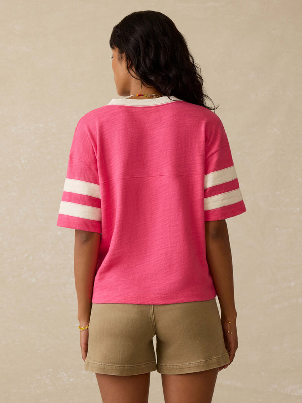 Faherty Sunwashed Slub Varsity Tee - Hot Pink Varsity Women's Knits