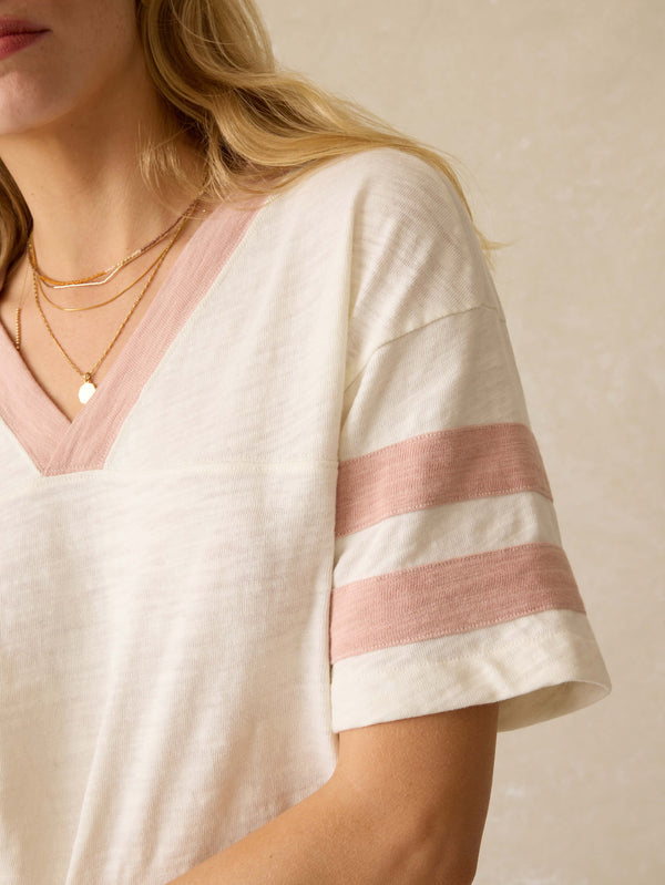 Faherty Sunwashed Slub Varsity Tee - Pink Varsity Women's Knits