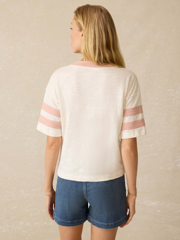 Faherty Sunwashed Slub Varsity Tee - Pink Varsity Women's Knits