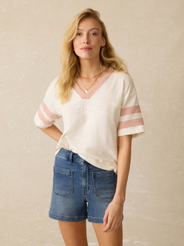faherty Sunwashed Slub Varsity Tee - Pink Varsity Women's Knits